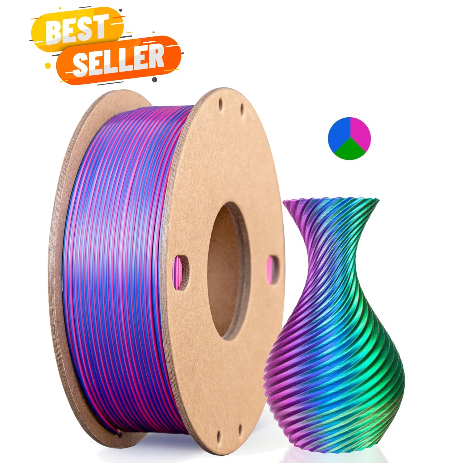 Silk Triple Color PLA Filament 1.75mm, 3-in-1 Coextruded Shiny Multicolor 3D ...