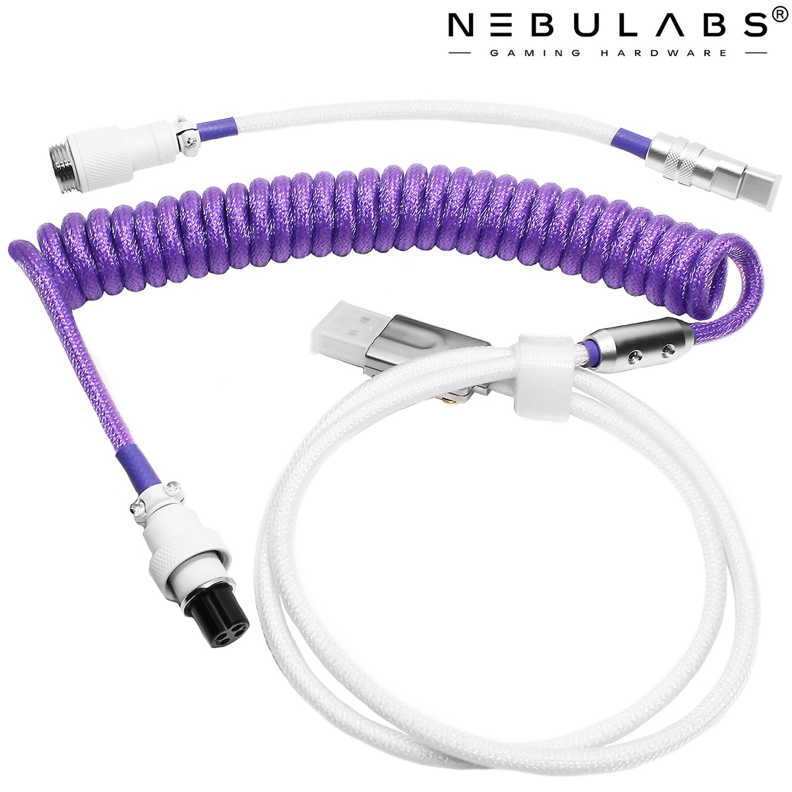 Custom Coiled Aviator GX16 USB-C Mechanical Gaming PC Keyboard Cable - Purple
