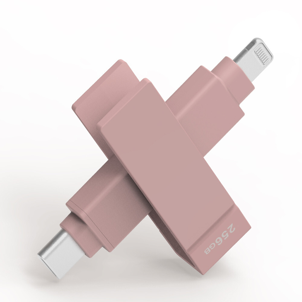 iXflash 256GB Backup Flash Drive Lightning & USB C for iPhone iPad Computer Pink