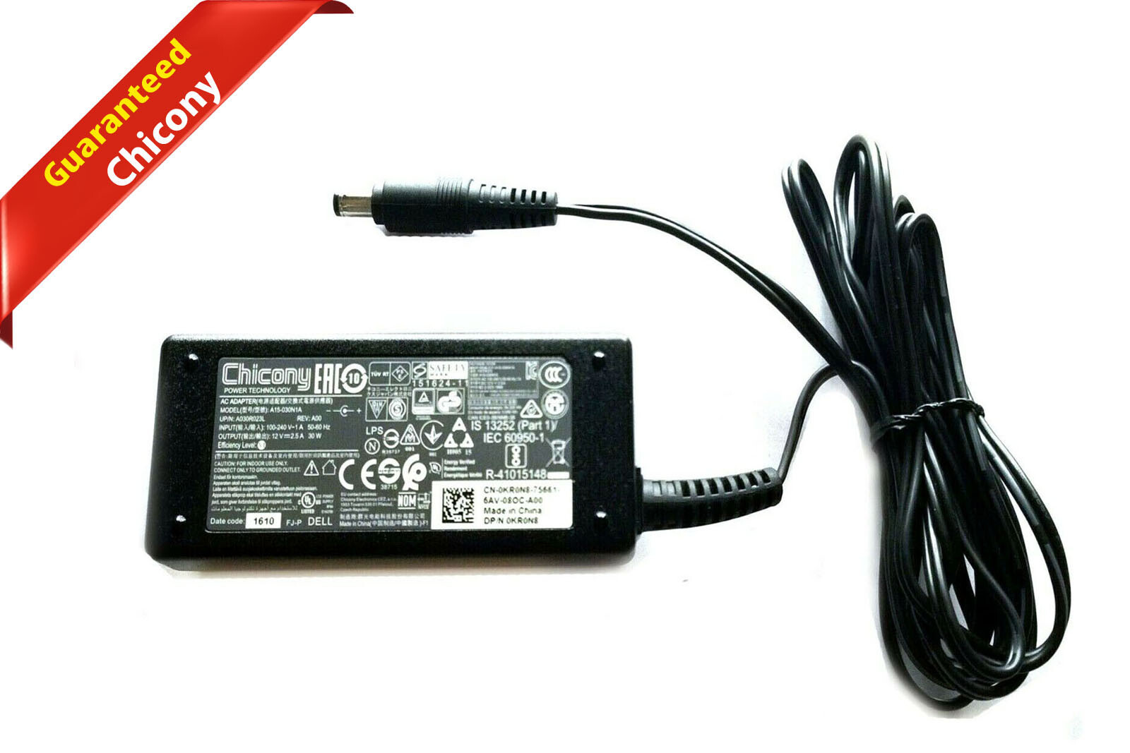 New Chicony AC/DC Adapter 30W 12.5V 100-240V 2.5A Black F5FT7 KR0N8 5W3KN 