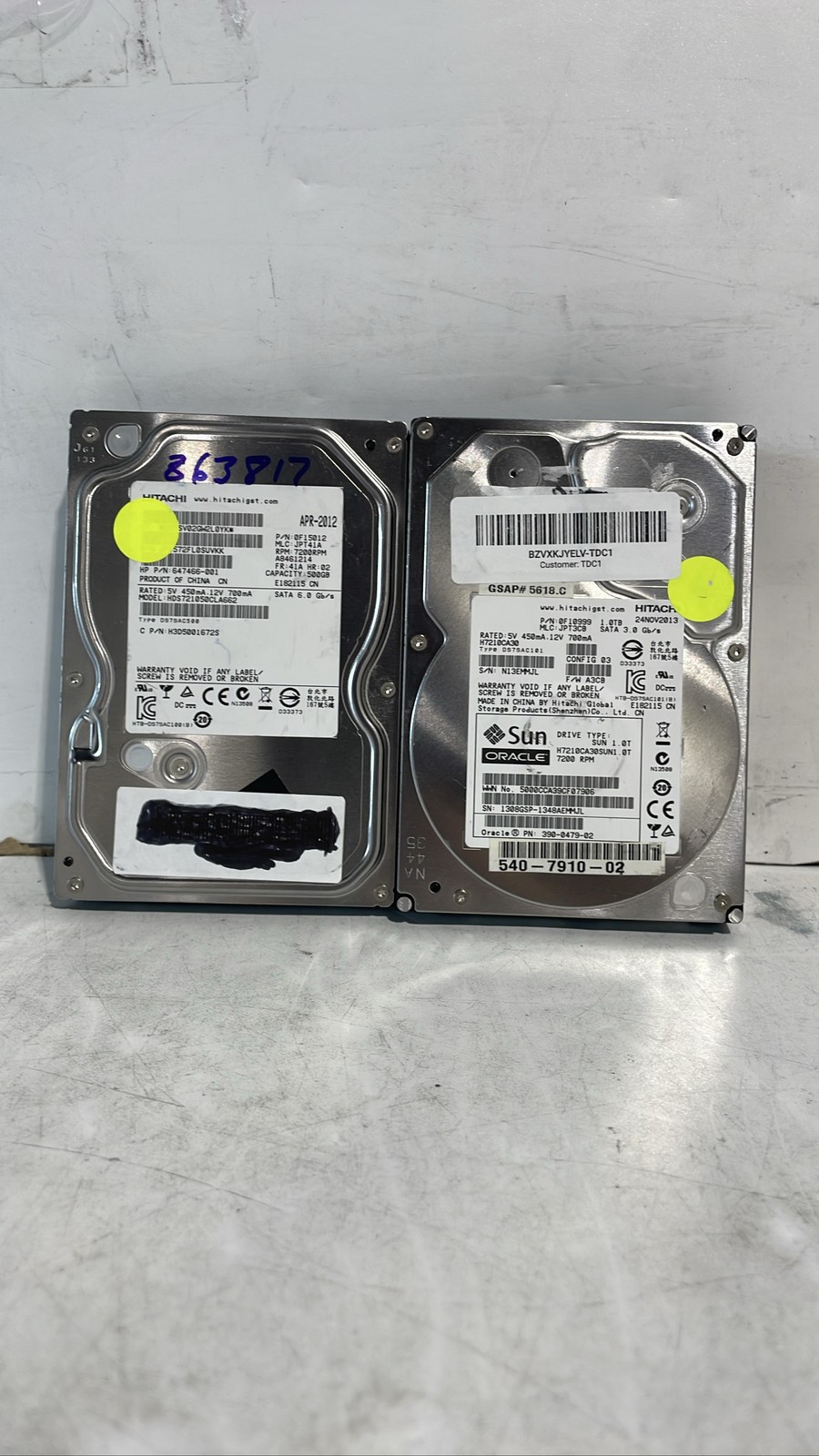 Hitachi H7210CA30SUN1.OT 1TB HDS721050CLA662 500GB 3.5" SATA HDD Lot of 2