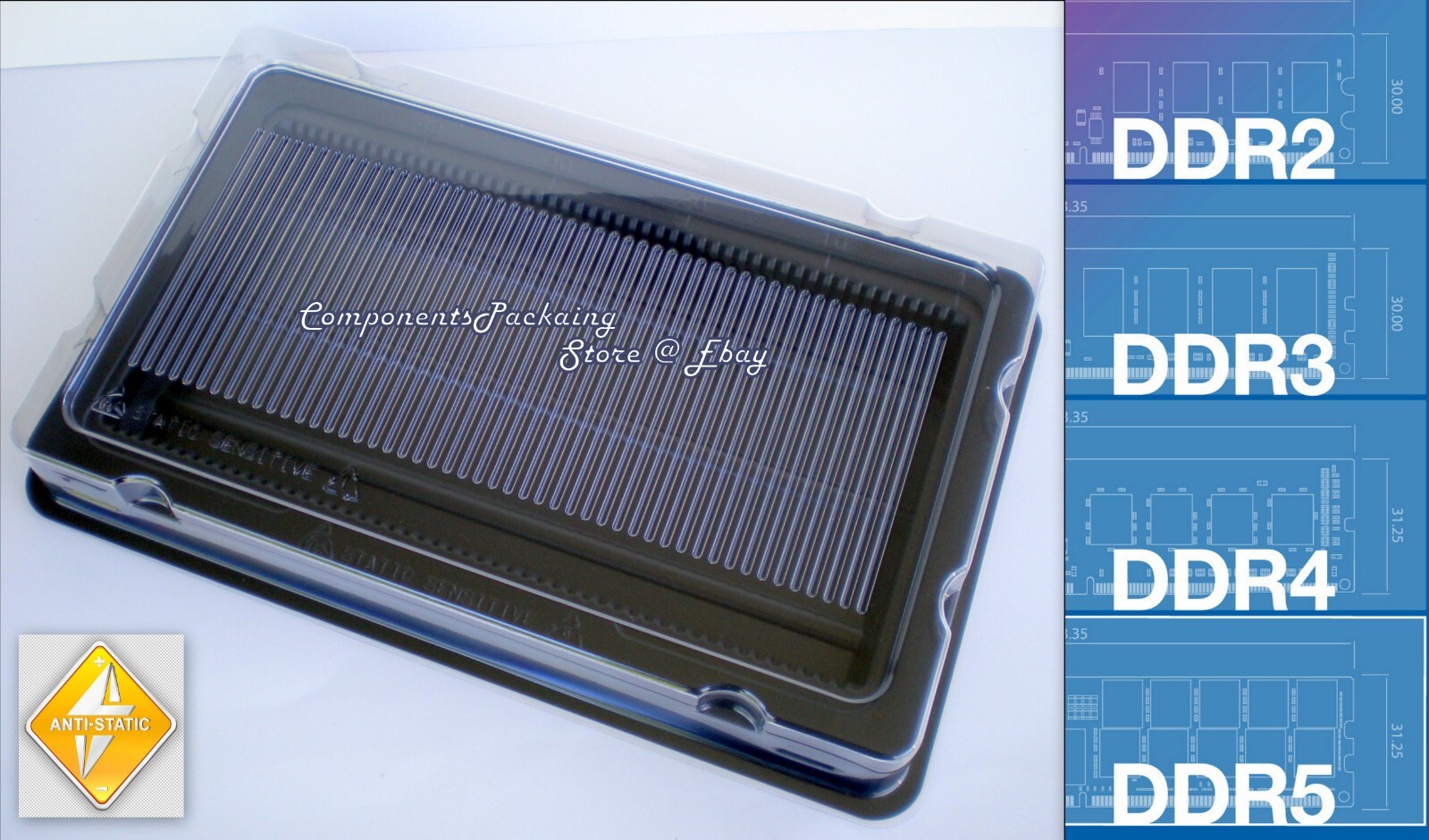 PC Memory Tray for DDR5 DDR4 DDR3 DRAM DIMM Modules - Anti Static Qty 5 Fits 250
