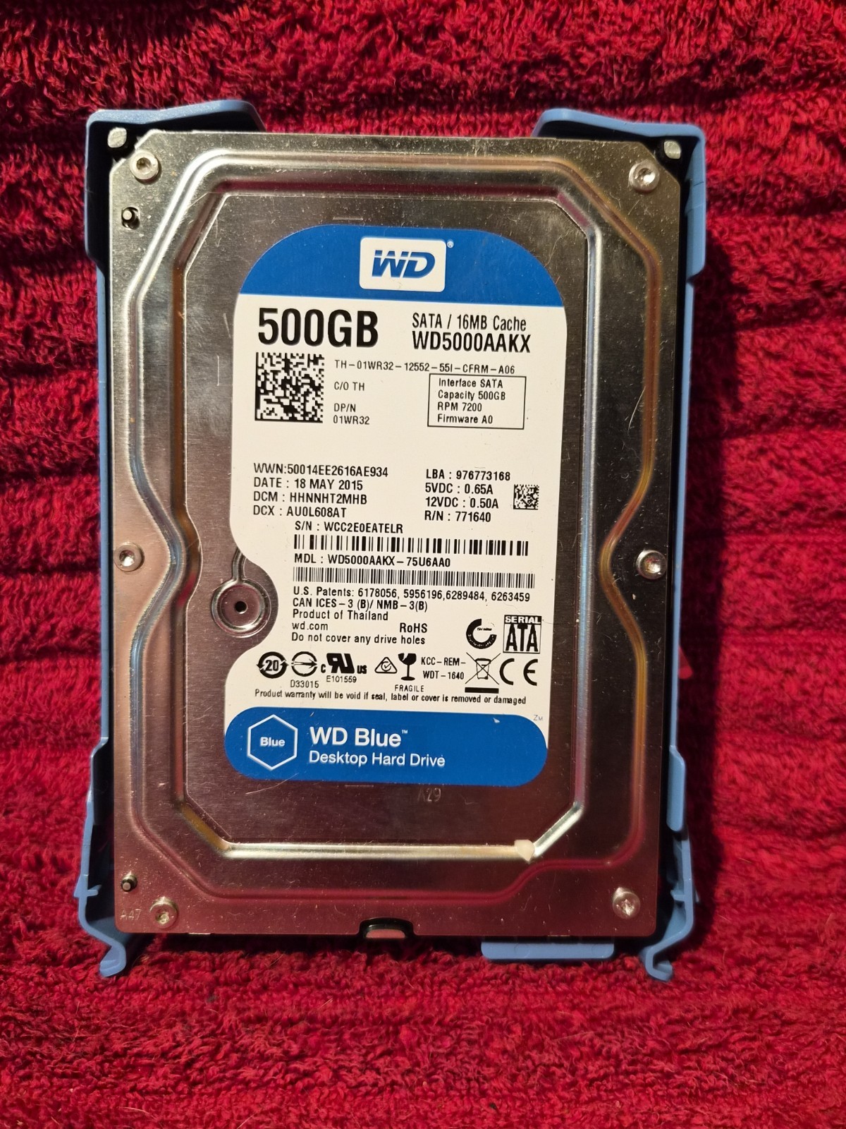 DELL 1WR32 WD5000AAKX 500GB 7.2K 3.5" HDD.               UU