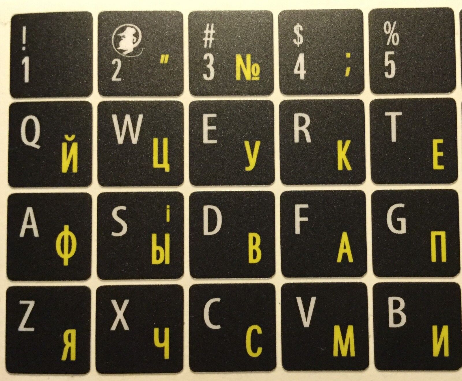 RUSSIAN LETTERS KEYBOARD BLACK STICKERS ( YELLOW ) + ENGLISH AUSSIE STOCK