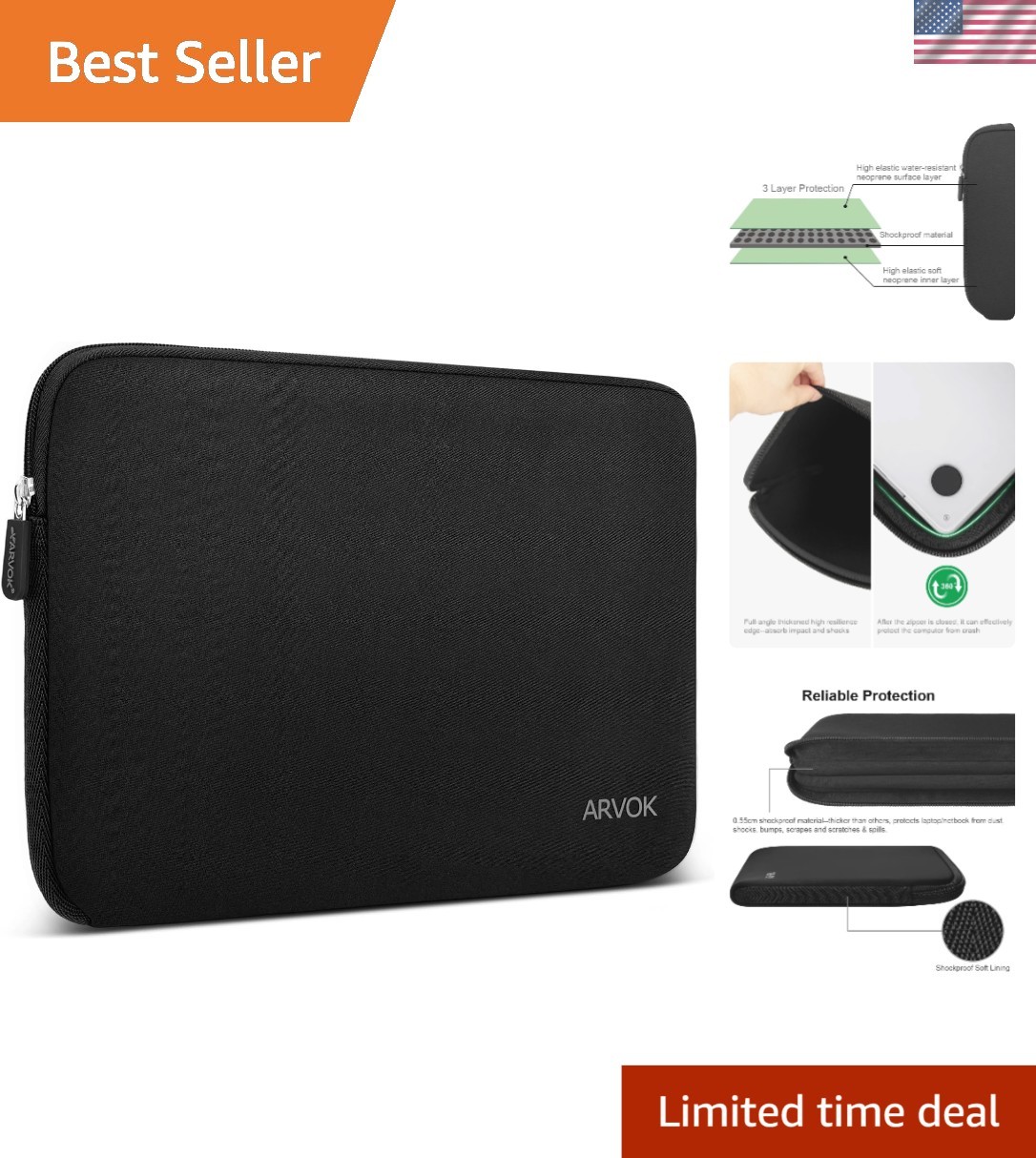 15-16 Inch Black Water-Resistant Laptop Sleeve Case for Stylish Protection