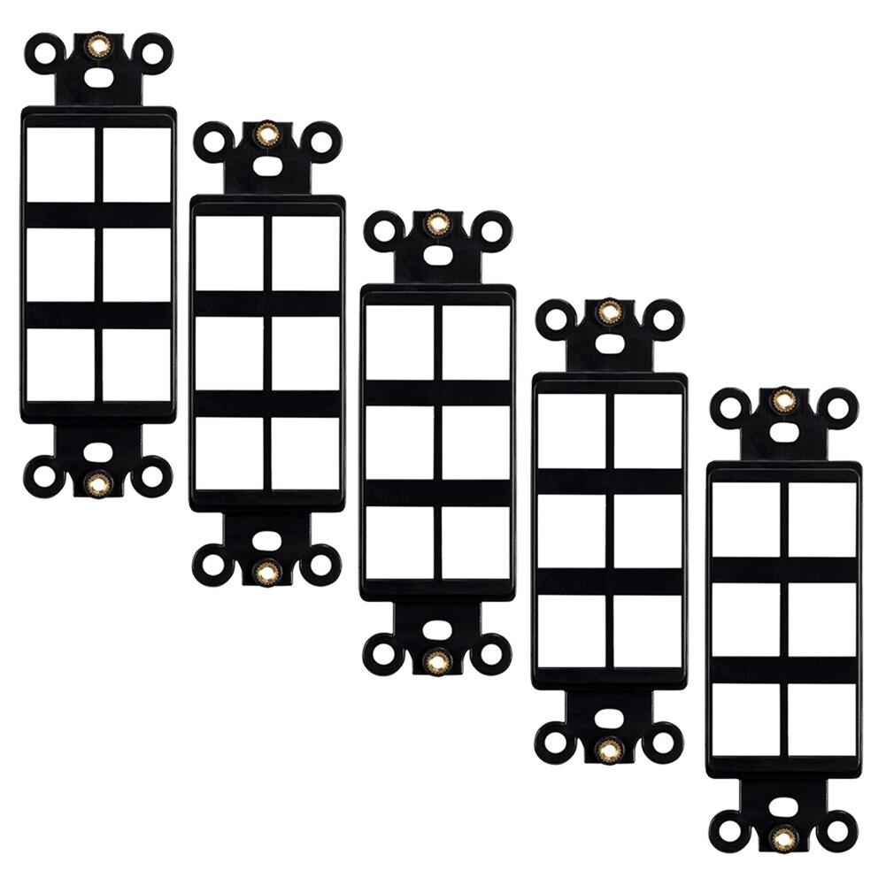 5x 6 Hole Port Keystone Jack Wall Plate Insert Decora Style Modular 1-Gang Black