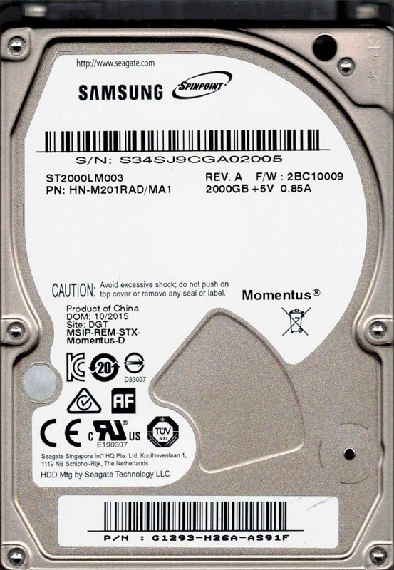 ST2000LM003 HN-M201RAD/MA1 F/W: 2BC10009 Samsung 2TB