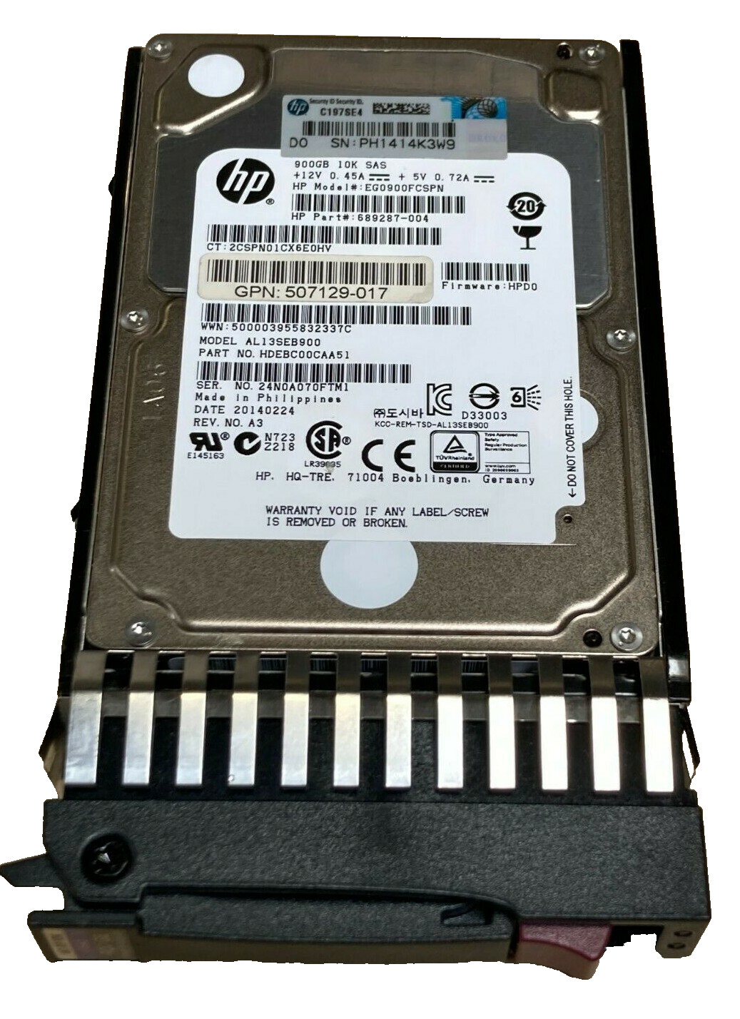 689287-004 HPE 900GB 10K 6G 2.5" SAS ENTERPRISE HARD DRIVE 507129-017