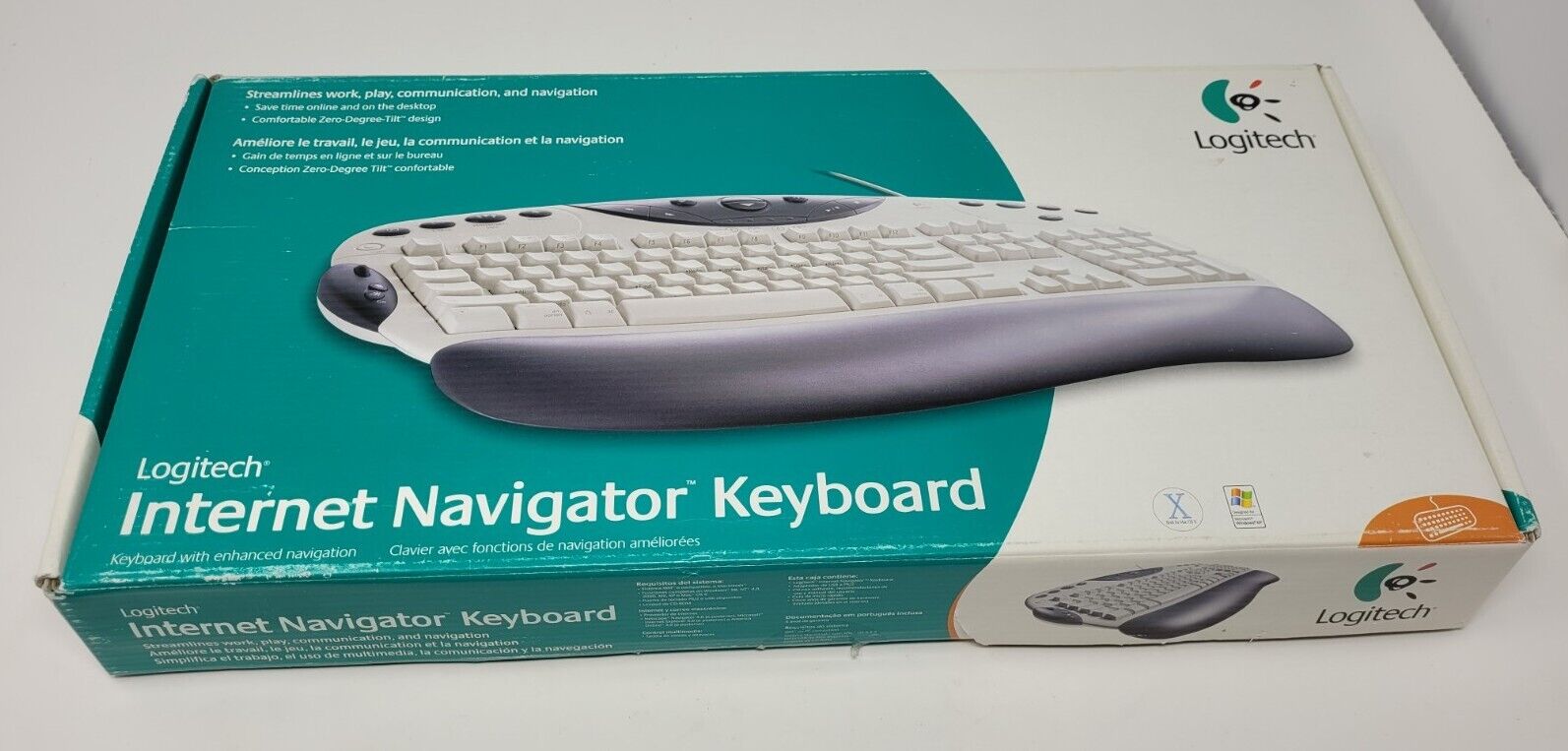 Logitech Internet Navigator Keyboard W/Arm Rest Vintage Rare Open Box