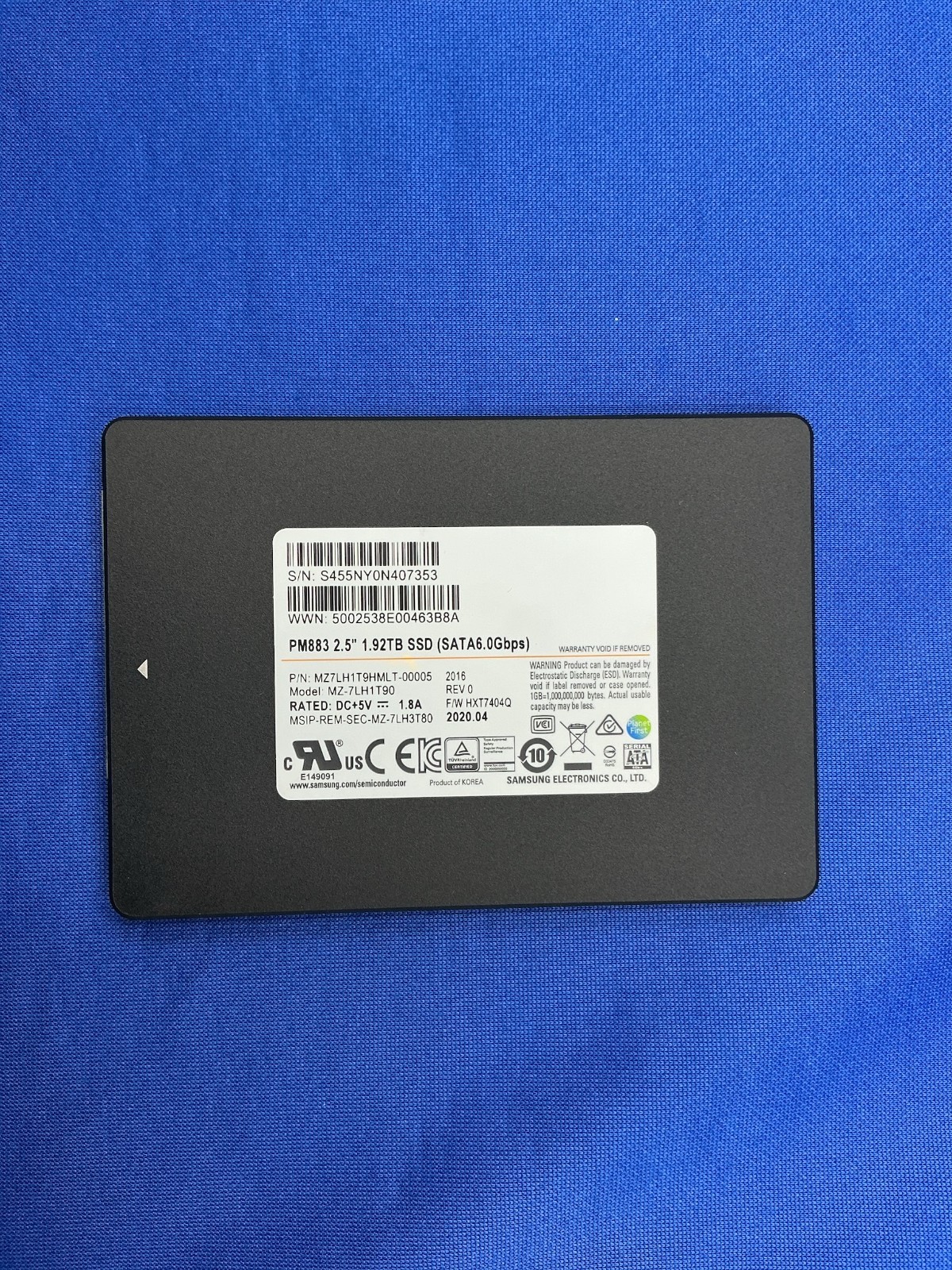 MZ-7LH1T90 SAMSUNG PM883 1.92TB SATA 6.0Gbps 2.5in SSD