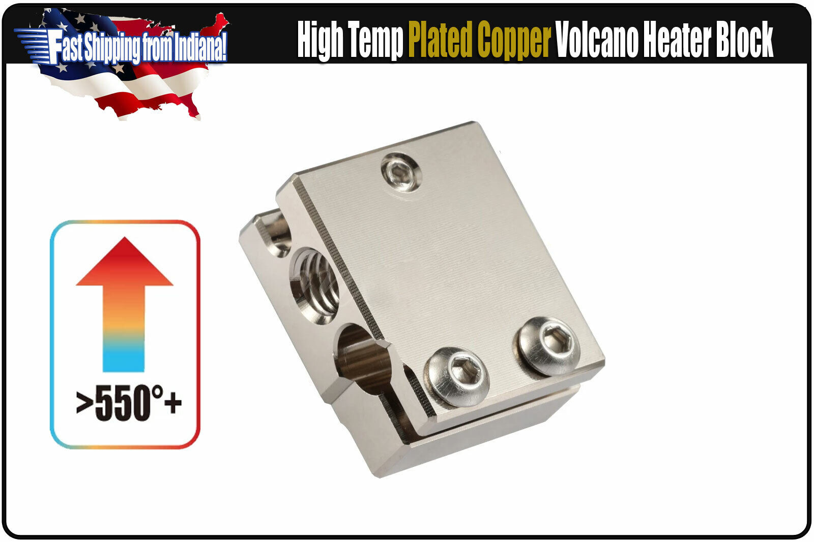 Plated Copper Volcano High Temperature Heater Block for V6 Hotend, PT100