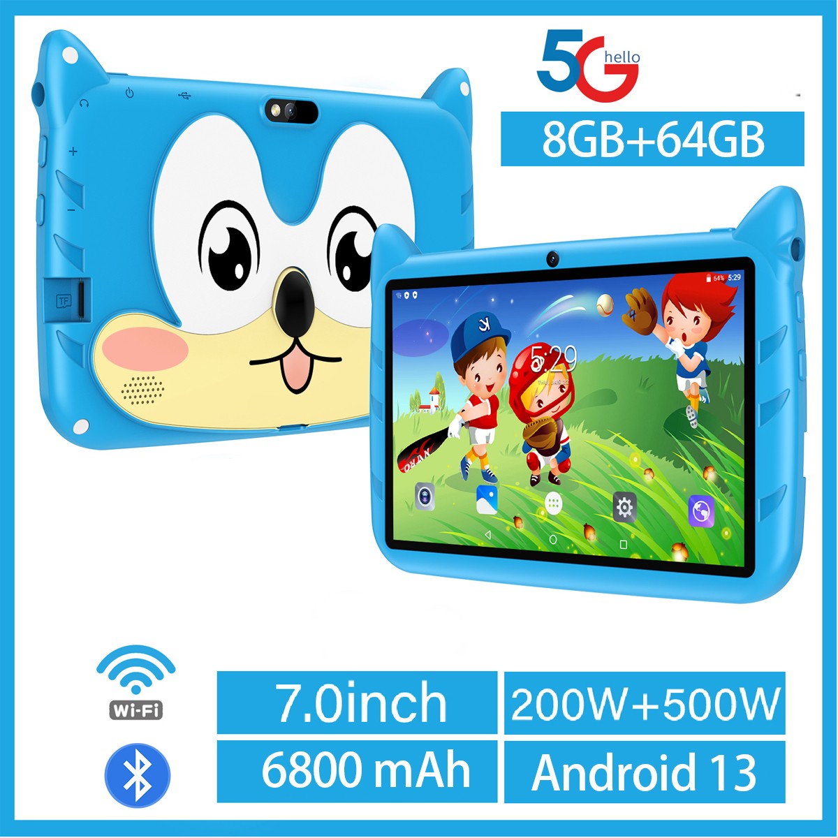 7 Inch Kids Tablet Android 8GB+64GB WiFi Bluetooth Dual Camera Education Tablet