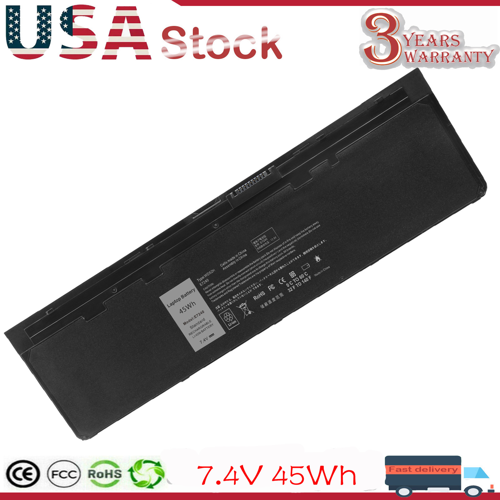 Battery for Dell Latitude E7240 E7250 WD52H F3G33 KKHY1 451-BBFW 451-BBFX 7.4V