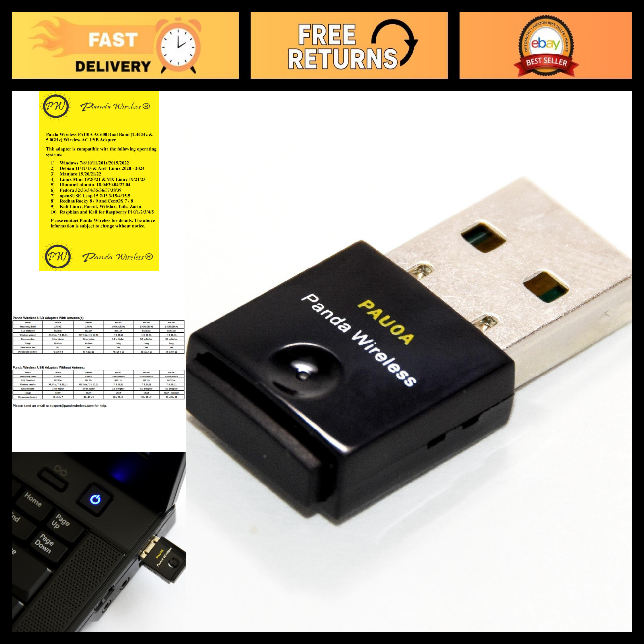 AC600 Dual Band Wireless USB Adapter - 2.4GHz & 5GHz, Compatible with Windows &