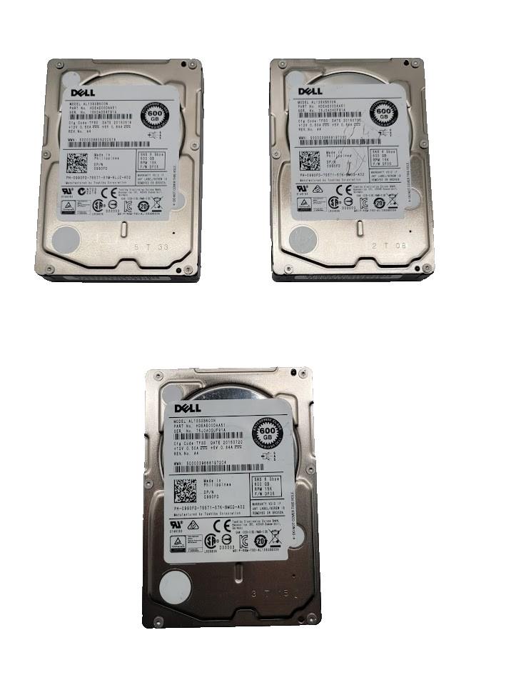 Lot of 3 DELL AL13SXB600N HDD 600GB SAS 6Gb/s 2.5" 0990FD 512 b/s