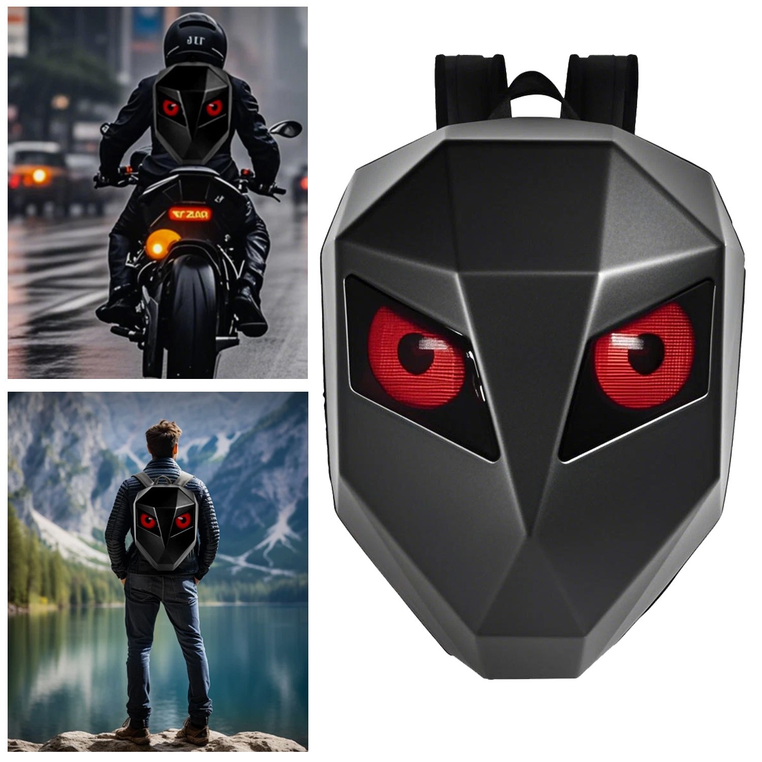 LED Motorcycle Backpack App Control Smart Hard Shell Waterproof Expandable Bag