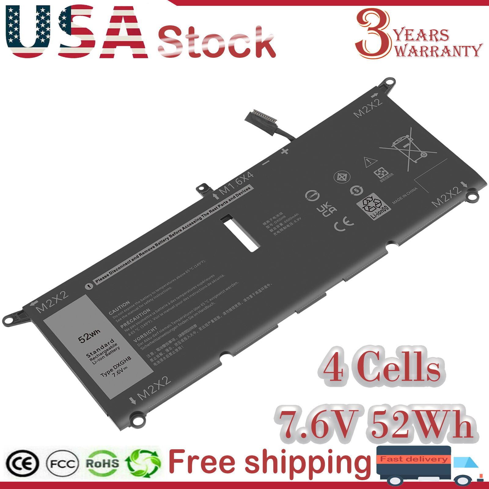 4-Cell Laptop Battery For Dell XPS 13 9370 9380 7390 P82G H754V DXGH8 G8VCF