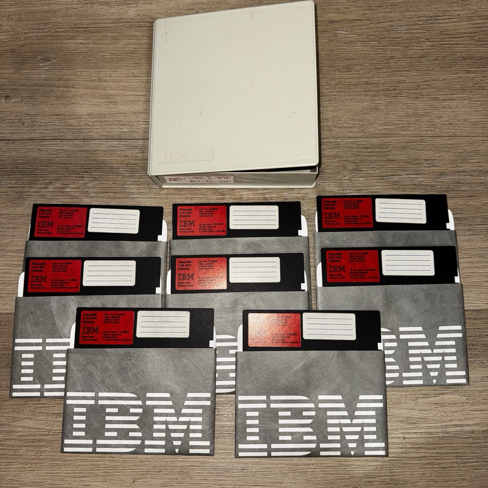 Collection Of Vintage IBM Floppy Desk: Set Of 8 With Case, Not For Use, As Is