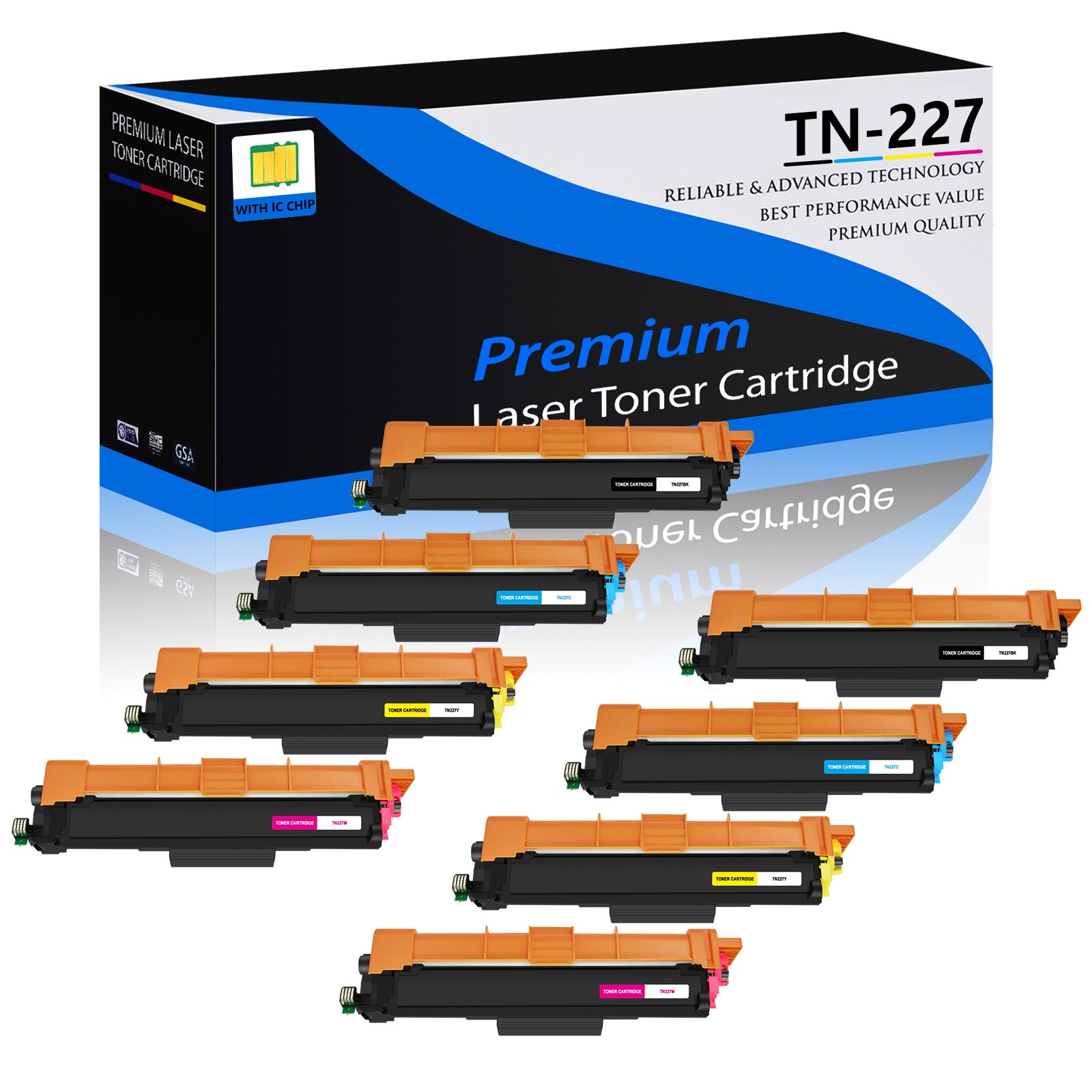 8 PK TN227 New BCMY Toner Cartridges for Brother HL-L3230CDW HL-L3290CDW Printer