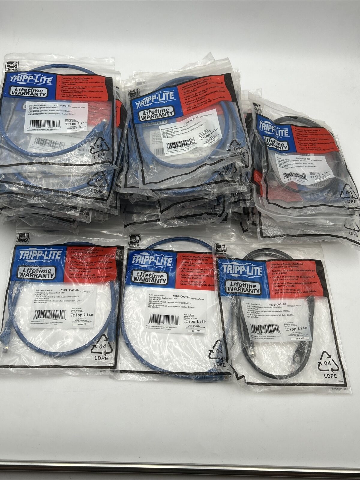 77 X NEW Tripp Lite (N201-003-002) BL-BK + Assorted Length CTR Cables (2FT-3FT)