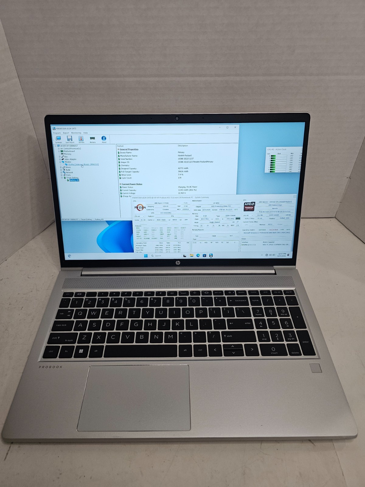 HP Probook 455 g10 AMD 7 7710u 8GB RAM 256GB SSD NO AC #04