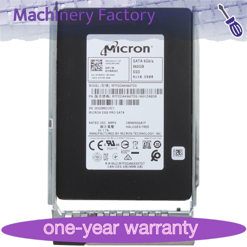 YNRXC 0YNRXC Dell Micron 5300 Pro 960GB 6Gbps SATA RI 2.5'' SSD Gen14 15 16 Tray