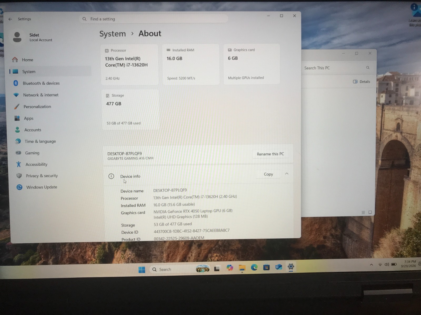 Gigabyte A16 16" 1920x1200 165Hz i7-13620H 16GB 512GB  RTX 4050 W11H Gaming #66