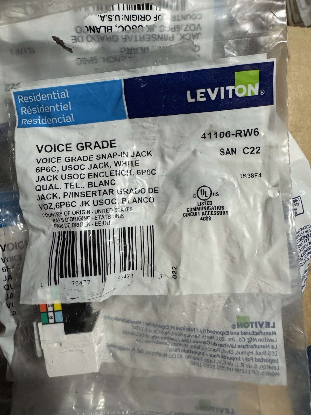 Leviton 41106-RW6 Voice Grade QuickPort Connector, White