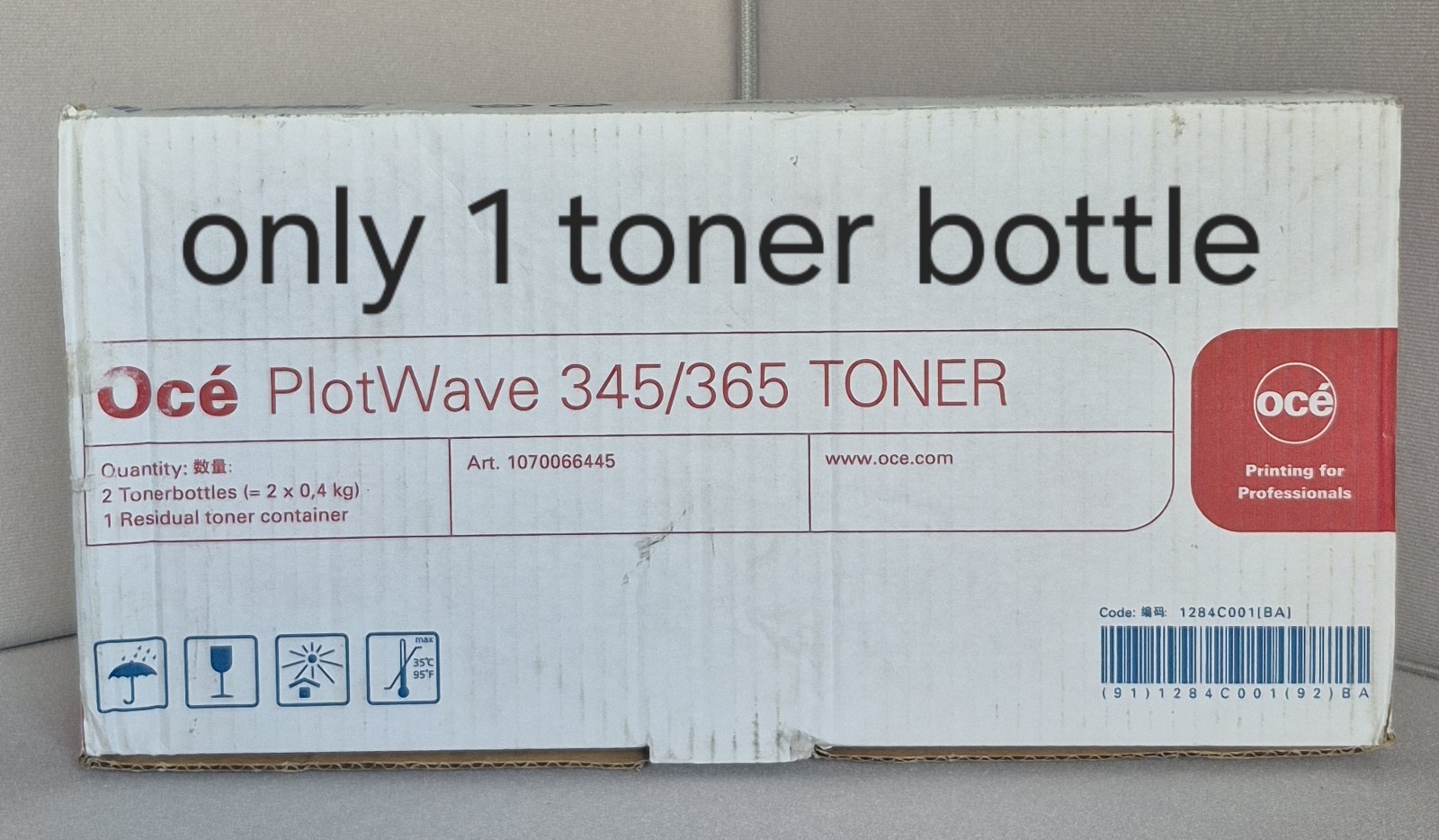 Canon Oce PlotWave 345 365 Black Toner Kit 1070066445 1 Bottle & Waste Container