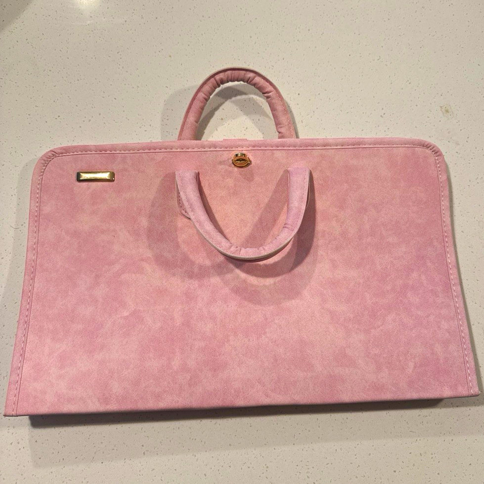 Pink Padded Faux Leather 15 in Laptop Sleeve Case with Handle, Solid Universal