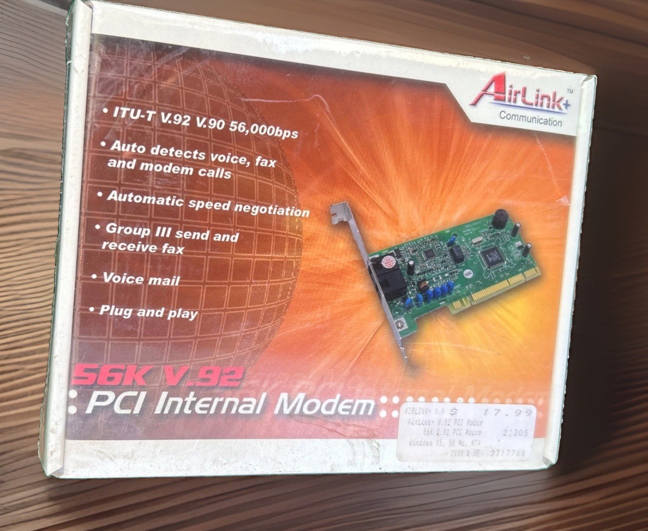 Vintage AirLink 56K V.92 PCI Internal Modem AML001 New Sealed in Box PC Dial-Up