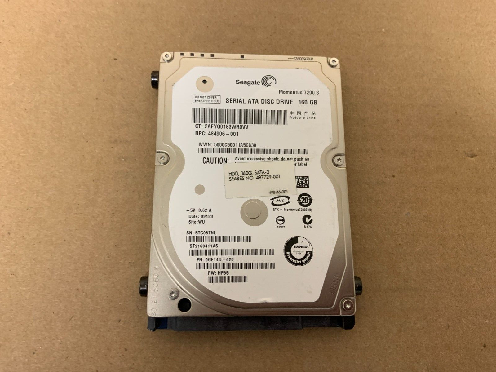 Seagate Momentus ST9160411AS 160GB 9GE14D-300 SATA  7200RPM  2.5" Internal HDD