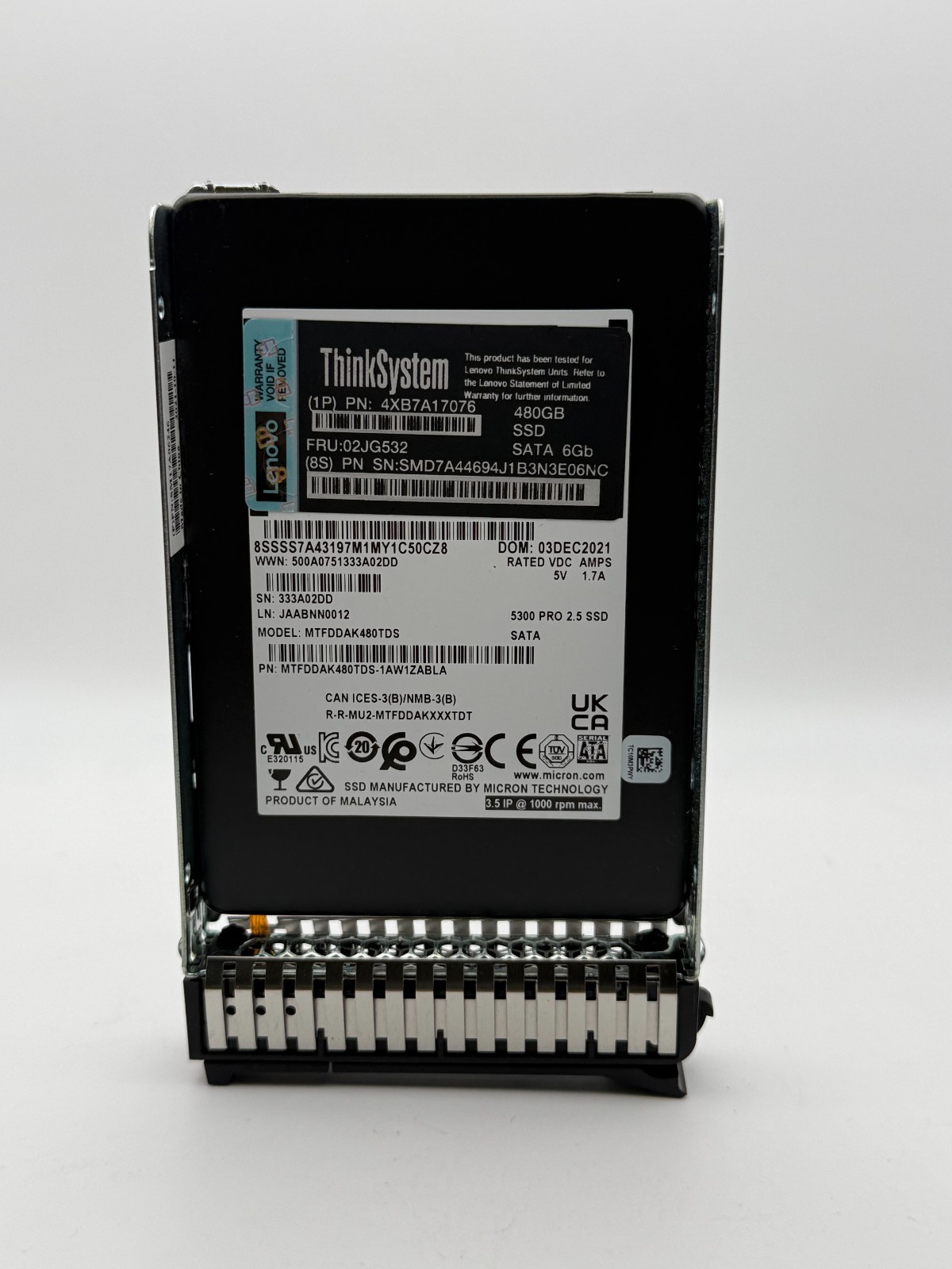 Lenovo Micron 02JG532 MTFDDAK480TDS 480GB 2.5" SATA 6Gbps SSD ThinkSystem