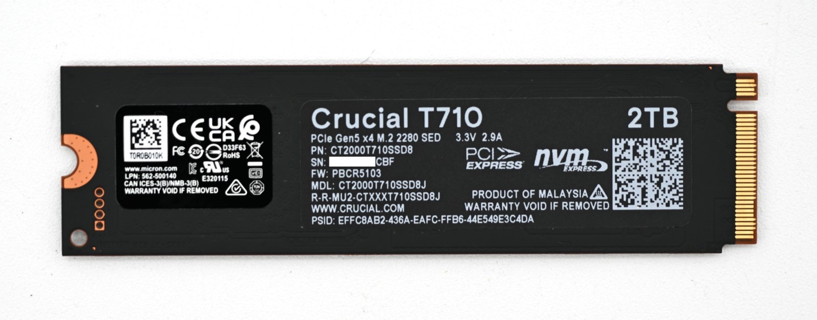 Crucial T710 2TB PCIe Gen5 NVMe M.2 2280 SSD CT2000T710SSD8 Open Box