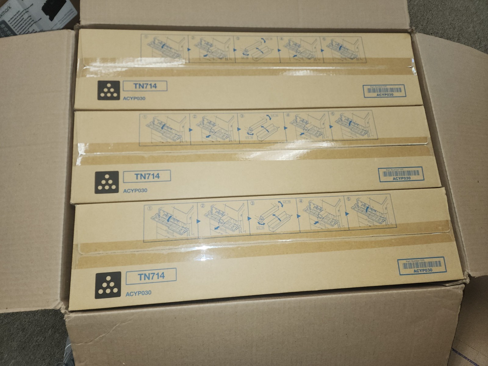 Box of 9 KONICA MINOLTA TN714 (ACYP030) BLACK TONER CARTRIDGES- GENUINE ORIGINAL
