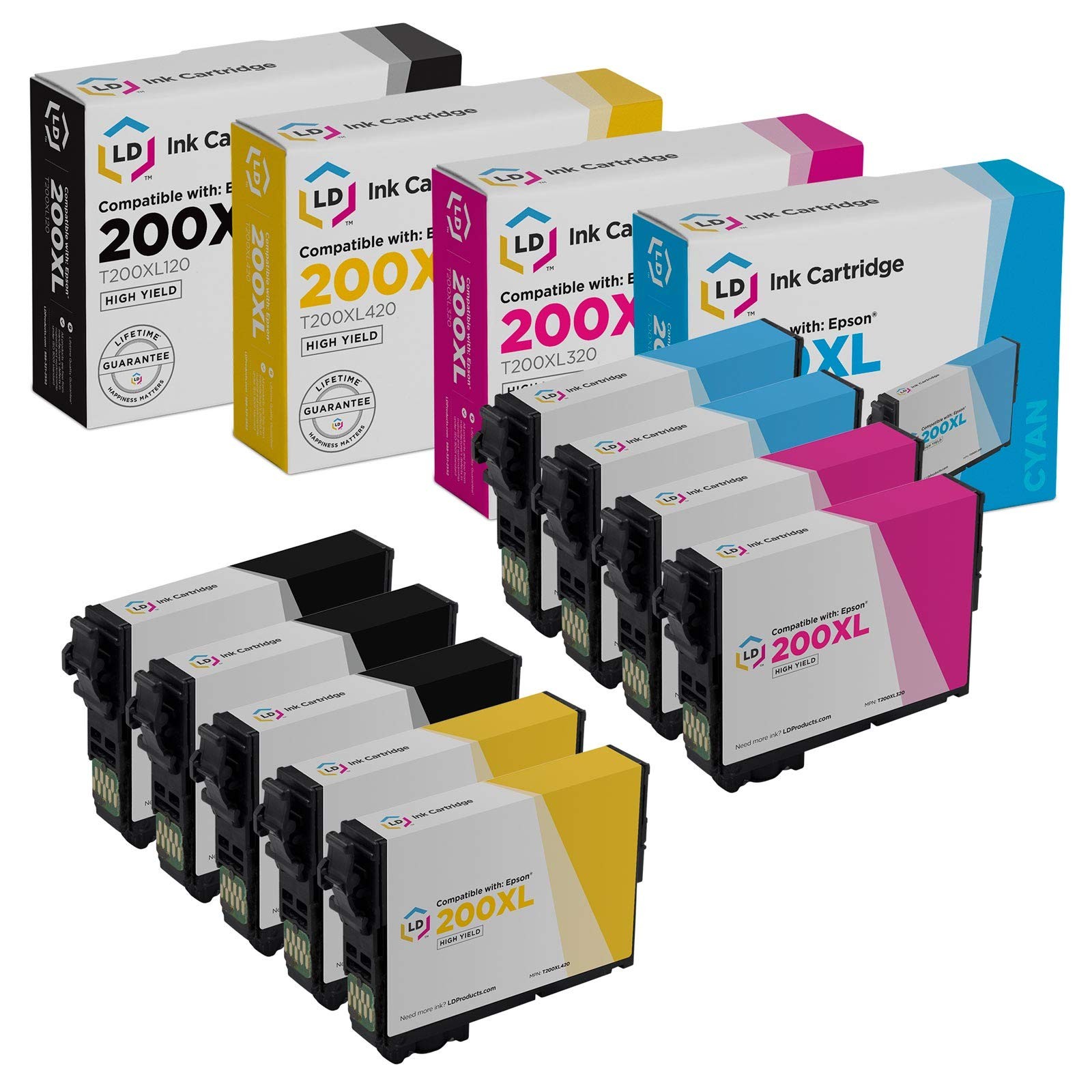 LD Ink Replacement for Epson 200XL 200 XL High Yield ( 3 B, 2 C, 2 M, 2 Y  9Pk )
