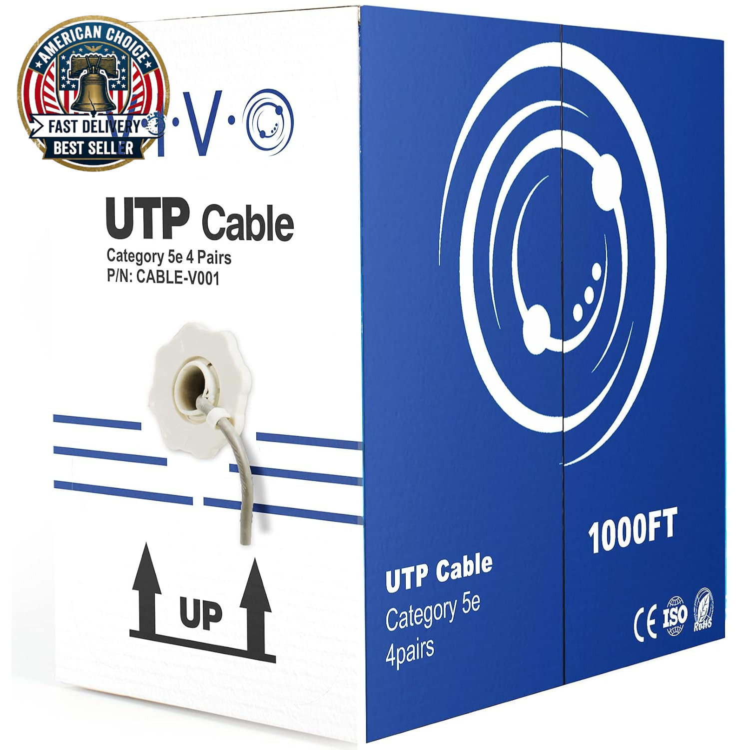VIVO 1,000Ft Bulk Cat5E Wire, CCA Ethernet Cable, 24 AWG, UTP Pull Box, LAN Netw