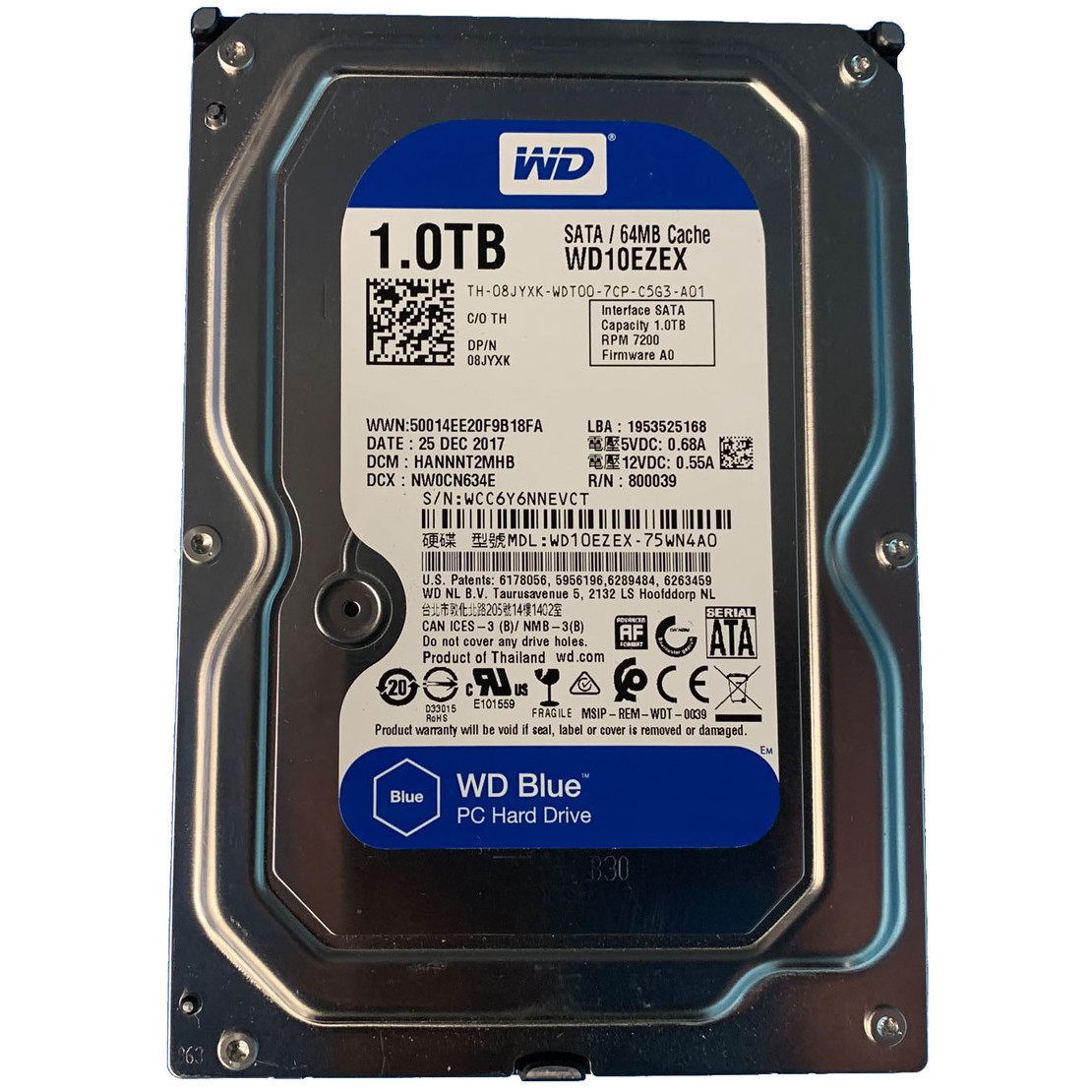 DELL 8JYXK WD10EZEX 3.5" 1TB 7.2K 6Gbps SATA Hard Drive