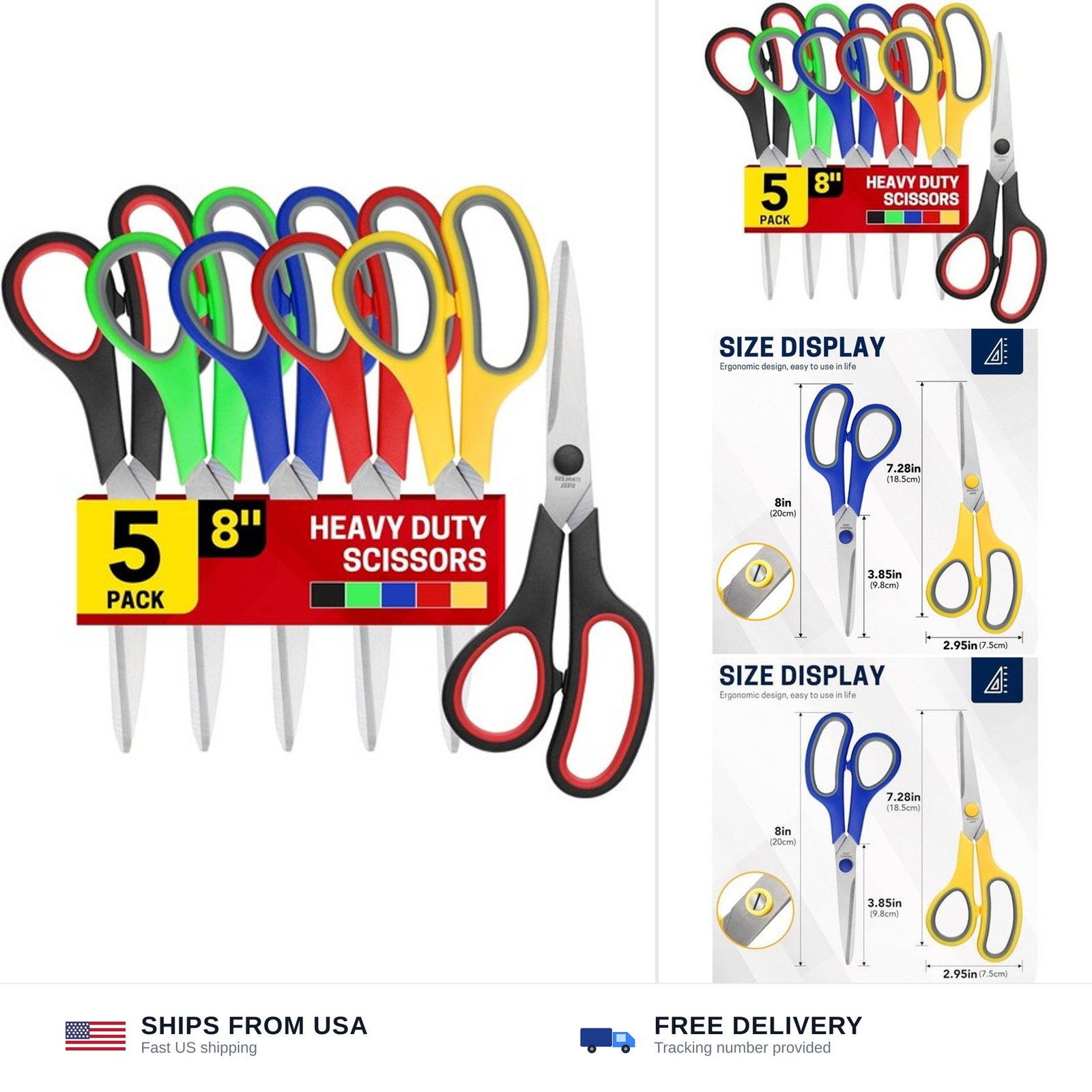 BURVAGY 5 Pack 8" Scissors All Purpose, Heavy Duty Scissors for Office