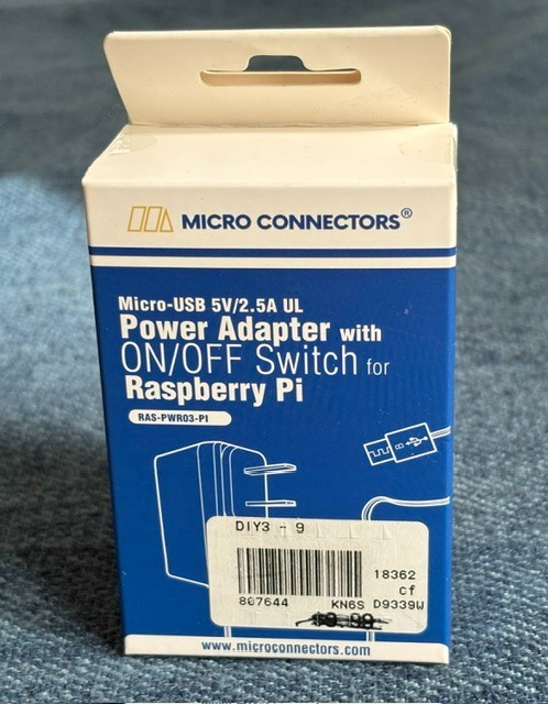 NEW IN BOX: Raspberry Pi Power Adapter (w/ on/off switch)– Micro USB – 5V/2.5A