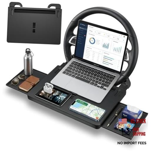 2-in-1 Extendable Steering Wheel Tray with Drawer Anti Slip Protective