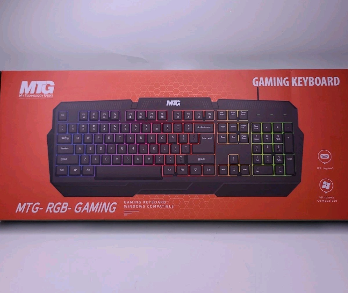 MTG RGB Gaming Keyboard USB Wired Membrane 104 Keys US Layout Windows Compatible