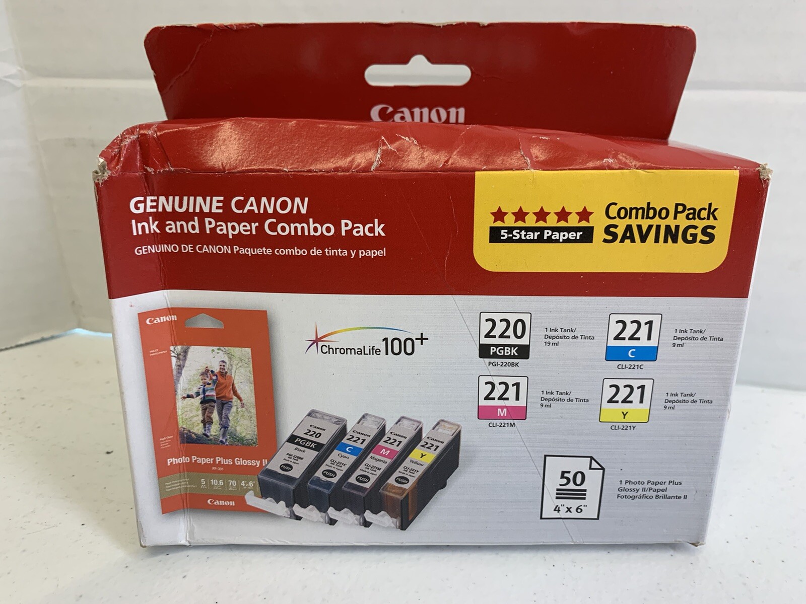 CANON PGI 220 BLACK, 221 CYAN YELLOW MAGENTA  4 PACK GENUINE OEM SEALED 50ct 4x6