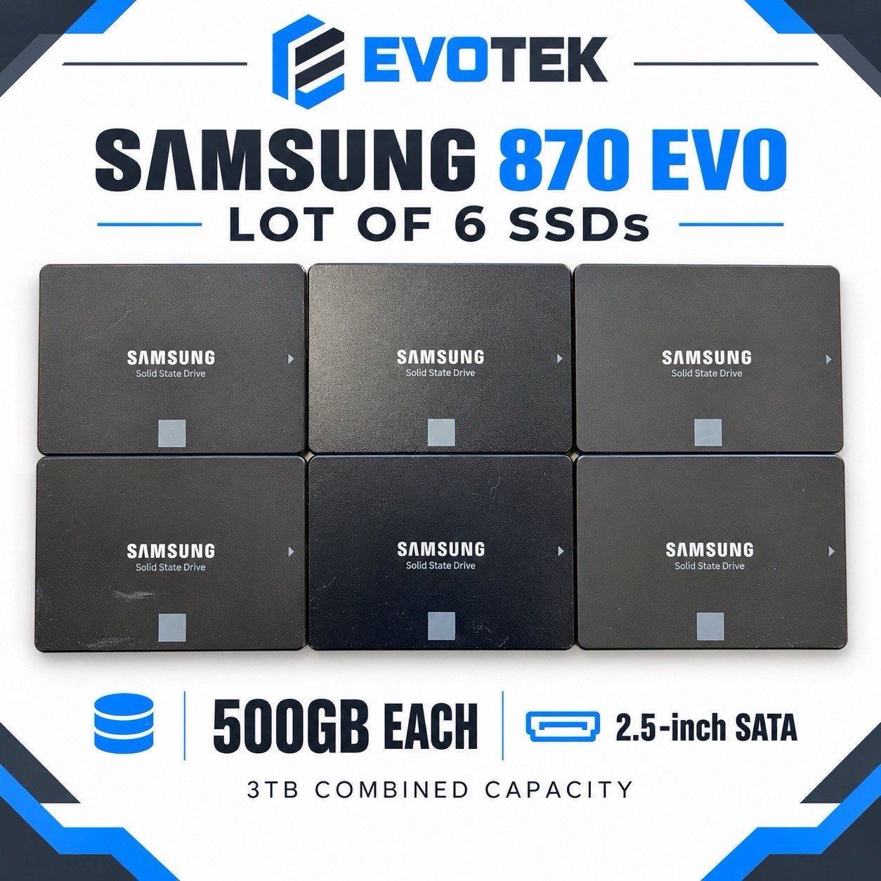 Lot of 6 Samsung 870 EVO 500GB SSD 2.5” SATA III MZ-77E500 3TB Total
