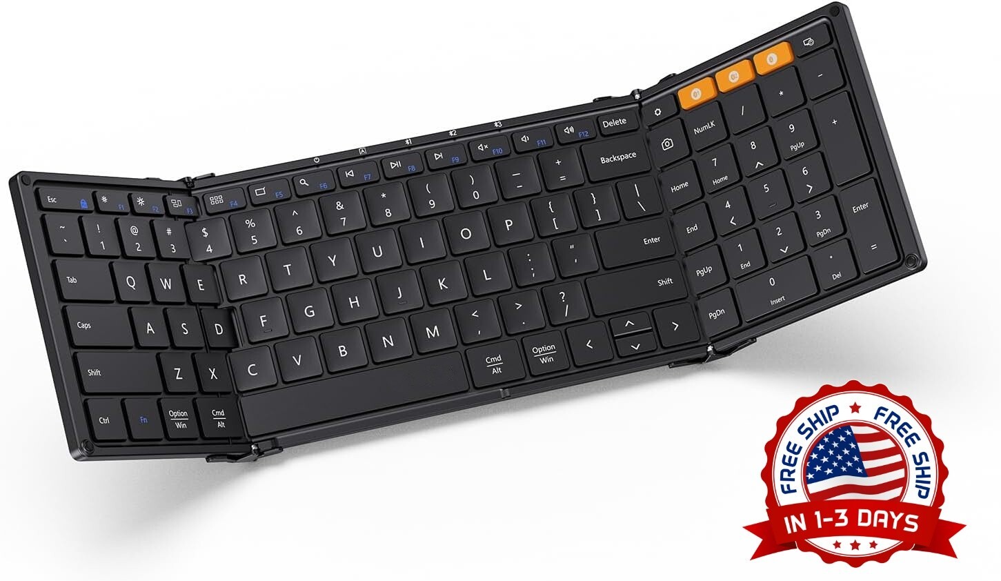 Teclado Bluetooth plegable, portátil, inalámbrico con teclado numérico (Negra)