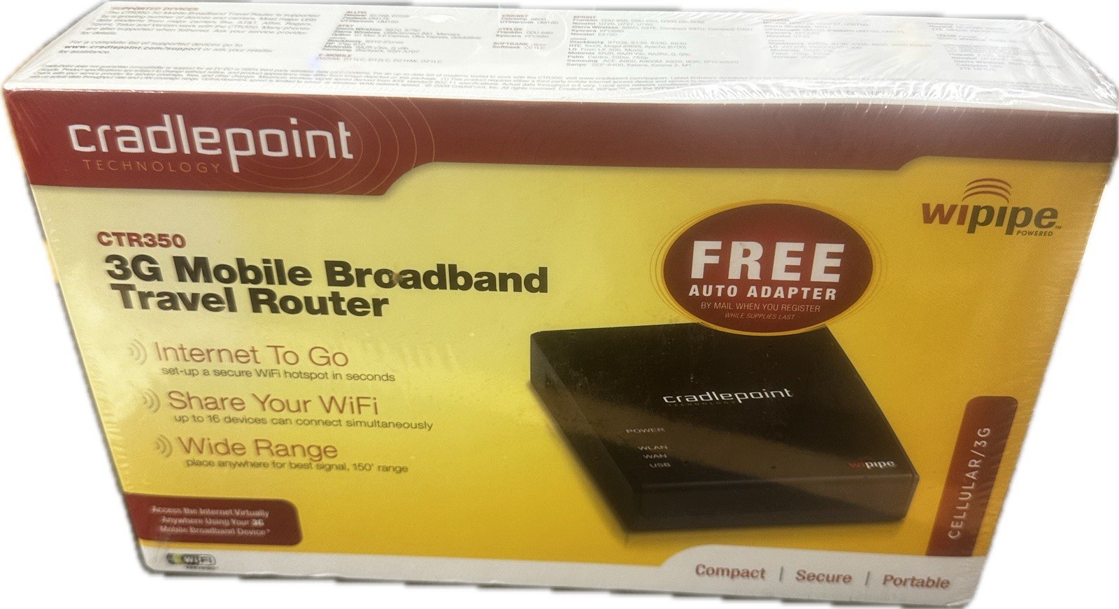 CRADLEPOINT WIRELESS TRAVEL ROUTER 3G CTR350 SSID CTR-D45 NIB SEALED