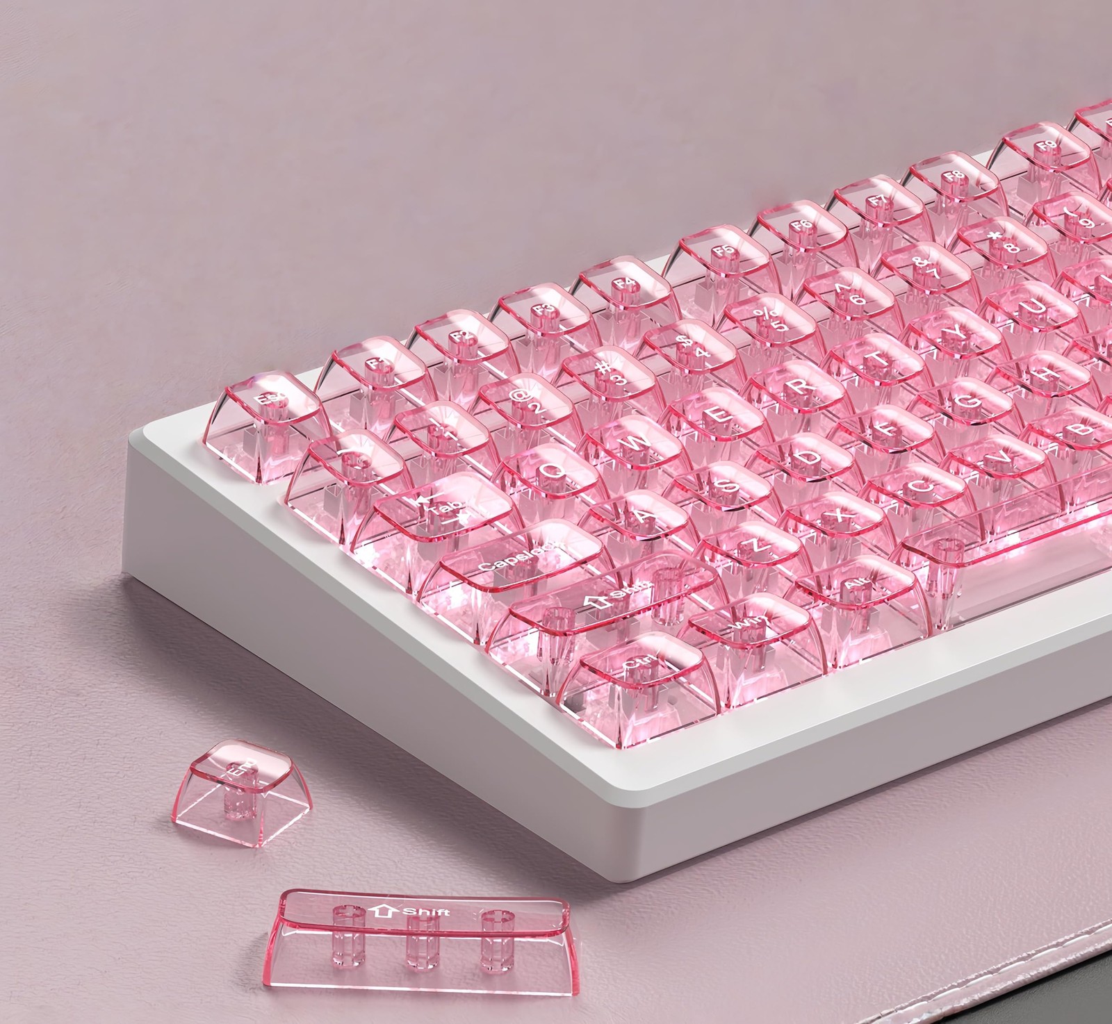 Pink Clear keycaps,Transparent keycaps 60 75 100 Percent,Ceramic Jelly Key ca...