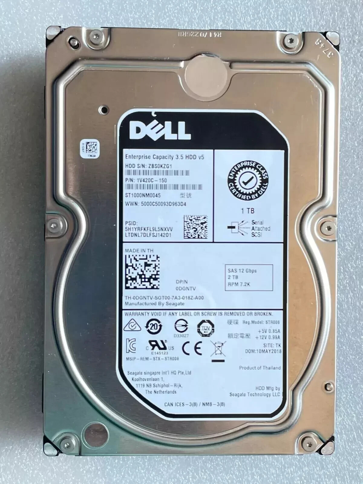 FOR Dell 1TB 7.2K 3.5" NL SAS 12Gbps HDD ST1000NM0045 0DGNTV DGNTV