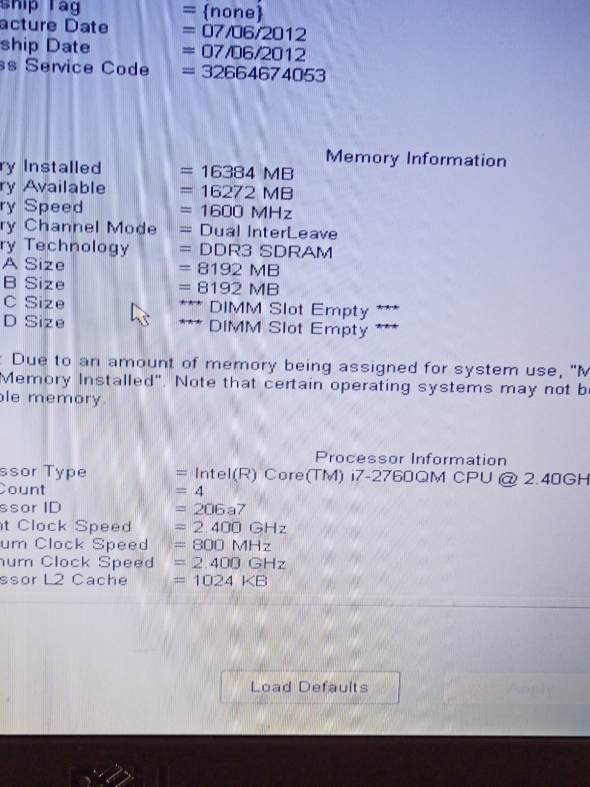 Dell Precision M6600 laptop Intel I7-2760qm 2.4-3.5Ghz 16GB Ram
