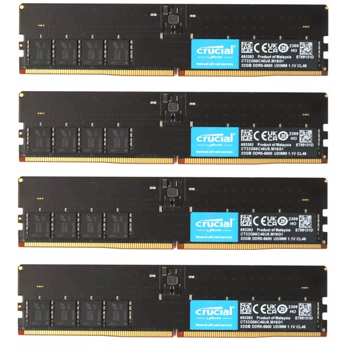 Crucial 128GB (4X32GB) DDR5 5600MHz PC5-44800 UDIMM Memory Ram (CT32G56C46U5)